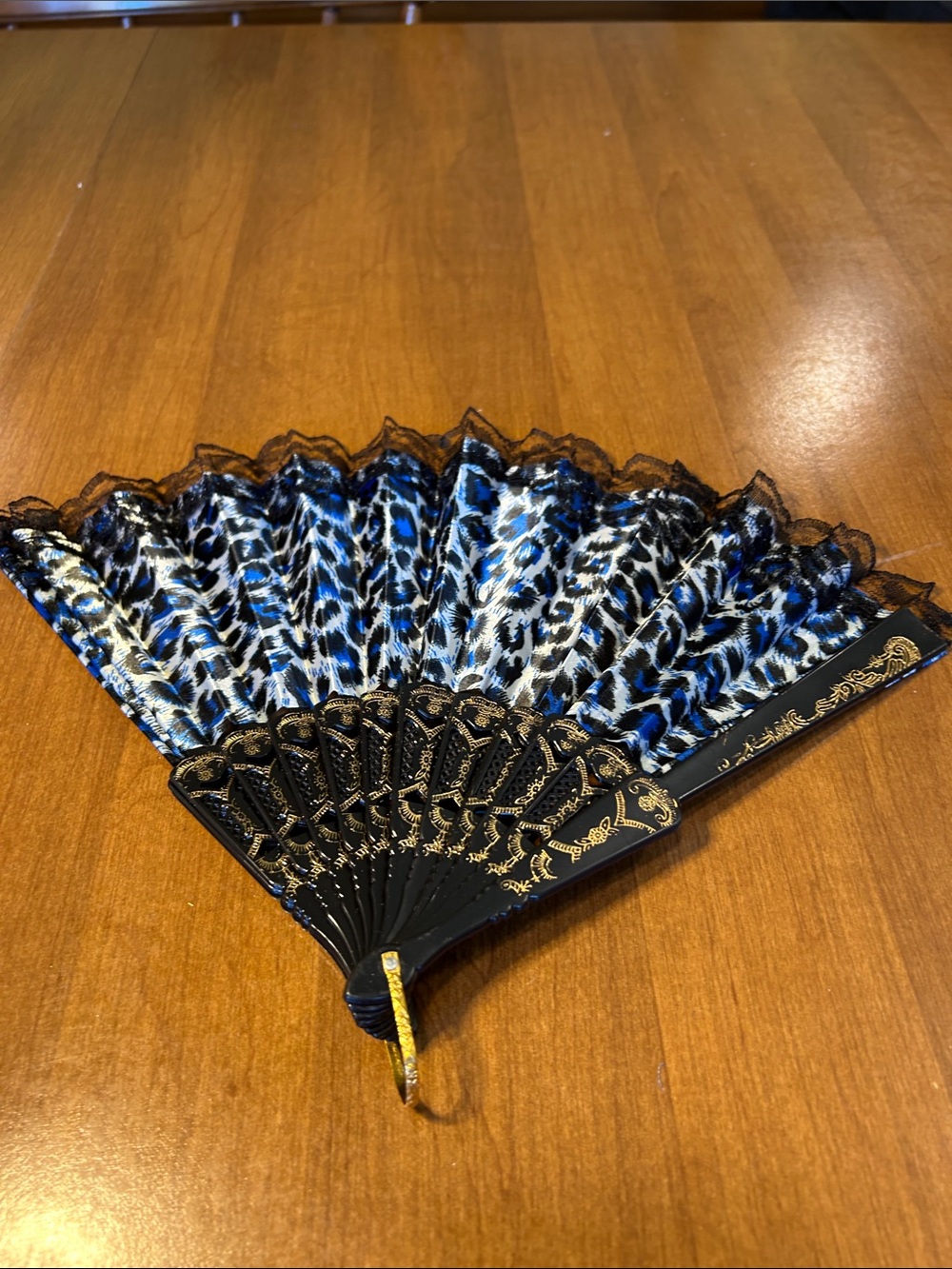 Blue and Black Lace Folding Hand Fan